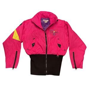 Size 8 Vintage Obermeyer Ladies Neon Pink Retro Ski Jacket Pepper Graphic